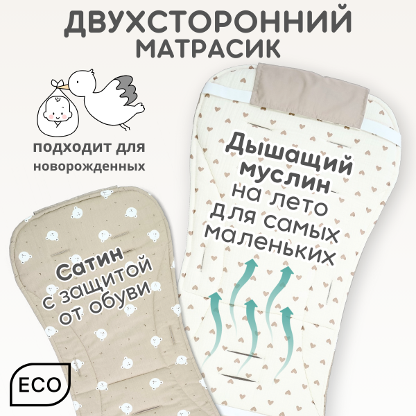 Матрасик в коляску Bubago КМ1 Мишки BG 169-1 Бежевый